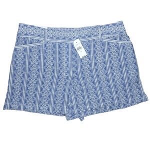 NWT LOFT Riviera Boho Shorts Blue White Embroidered Geometric Womens Size 10